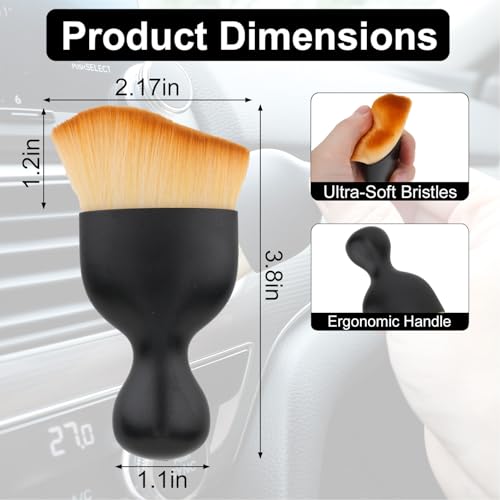 Car Detailing Brush, Soft Bristle Cleaning Brush, Scratch-Free Auto Duster Tool for Dashboard, Air Vents, Leather & Interior Cleaning (Black&Brown) - color: Black&Brown