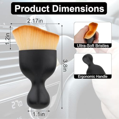 Car Detailing Brush, Soft Bristle Cleaning Brush, Scratch-Free Auto Duster Tool for Dashboard, Air Vents, Leather & Interior Cleaning (Black&Brown) - color: Black&Brown