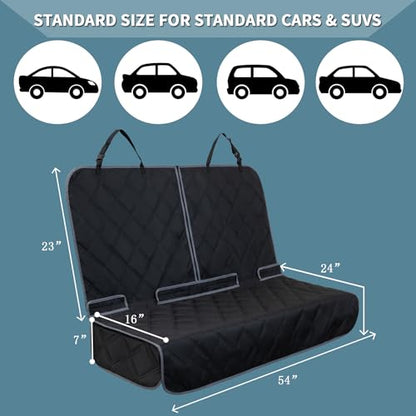ZQ Bench Car Seat Cover for Dogs, Waterproof Rear Seat Protector Stays Securely in Place for Pets, Dog Backseat Cover Fit for Standard Cars & SUVs (Black)