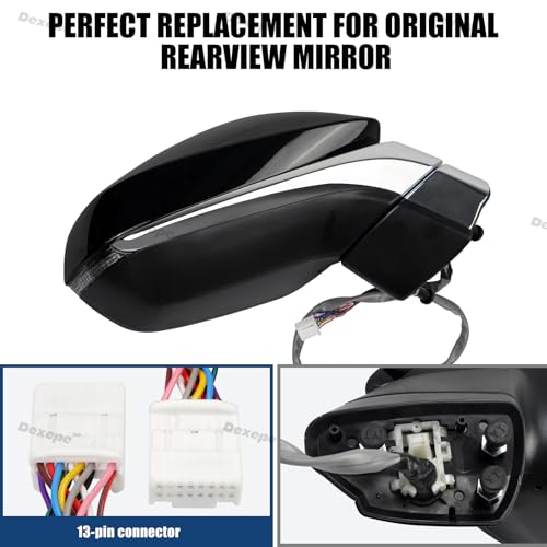 Passenger Side Mirror Assembly Compatible with Lexus RX 350 350L 450h 450hL 2016-2022 with Heated, Blind Spot Monitor, Turn Signal, Power Folding Adjust Memory Black (13 Pin Right) - size: 13Pin Right