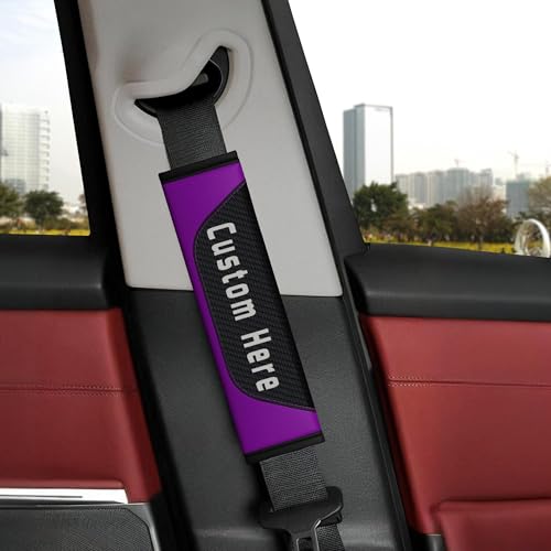 Personalized Seat Belt Covers – Custom Seatbelt Shoulder Pads with Name, Logo, Text & Image – Carbon Fiber Padded Cushion for Cars, Trucks, SUVs, Backpacks – Auto Accessories for Women, Men & Kids - color: Purple
