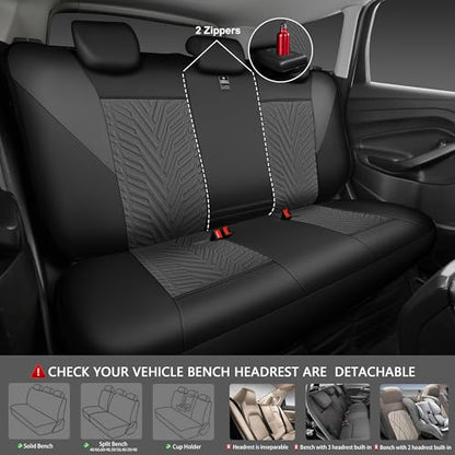 CAR PASS Faux Leather Car Seat Covers, 3D Tyre Embossed Waterproof Universal Fit 5 Seat Covers for SUV, Automotive Truck, Scratch Proof, Airbag Compatible (Deluxe Full Set,Black Gray) - color: Black Gray