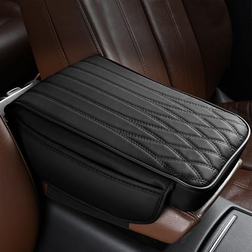 wuyaoyao Car Center Console Cover, Leather Car Armrest Box Cover, 12.40"×8.46"×1.97" Arm Rest Pad with Pockets, Soft Auto Armrest Storage Box Protector, Universal Interior Car Accessories (Black) - color: Black