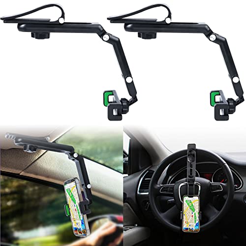 2Pcs Green Cell Phone Holder for Car, Mount Clip for iPhone X/XS/8, 360 Rearview Phone Holder for Car Sun Visor - color: Green