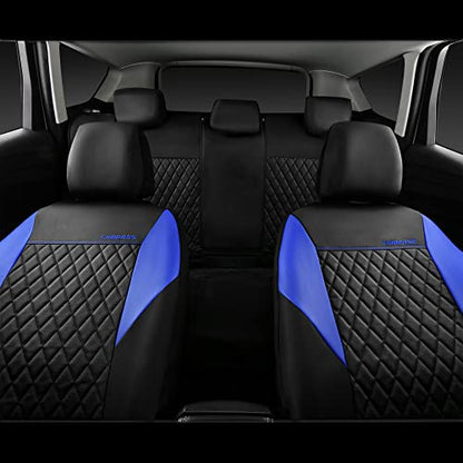 CAR PASS Leather Seat Covers-Universal Quilting Car Seat Cover with 5mm Composite Sponge Inside,Airbag Compatible,Front and Rear Seat Covers for Most Sedan,SUV,Van,Truck(Full Set,Blue) - color: Black and Blue, size: Full Set (Front and Rear)