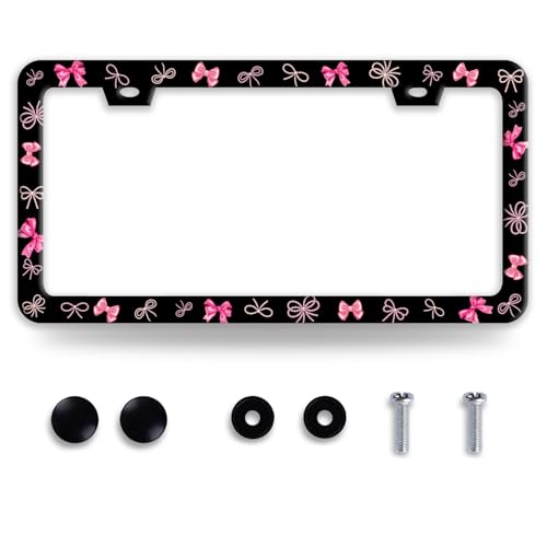 Pink Bow License Plate Frame Beautiful Bowknot License Plate Frames Funny Stainless Steel Accessories Cars Decor with 2 Holes and Screws Fits Standard Us Ca Vehicles Holder 12.2 X 6 Inch - color: Pink Bow