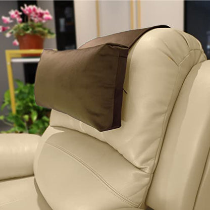 Velvet Recliner Head Pillow with Non-Slip Base - Adjustable Neck Support for Pain Relief in Home, Office and Travel (Brown) - color: Brown
