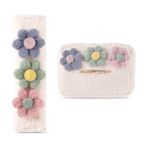 2 PCS Car Seat Belt Cover Pads & Tissue Box Set, Cute Flower Safety Seatbelt Covers Cushion, 9.4" x 2.5" Soft Plush Shoulder Strap Protector, Universal Seat Belt Cover for Adults and Kids - size: 2 Pcs Car Seat Belt Cover Pads & Tissue Box Set