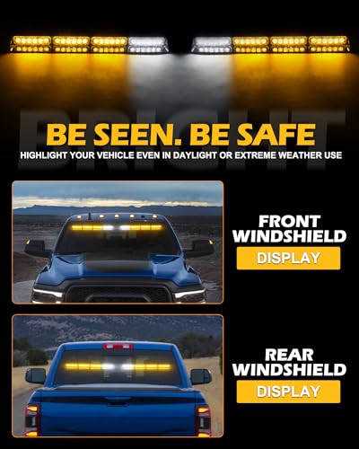 HLauto 604N Emergency Dash Strobe Lights: 2x16.8 inch Amber Security Light w/Take Down, 48 LED Safety Flashing Warning Hazard Interior Windshield Visor Light Bar for Trucks Vehicles - color: #02 Amber