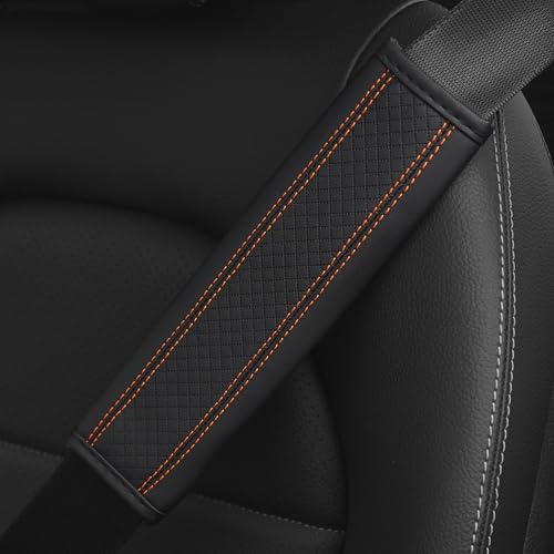 2PCS Car Seat Belt Cover, Soft Shoulder Strap Covers Harness Pads, Safety Leather Seatbelt Comfort Driving Cushion Protect Your Shoulder and Neck Universal for Car, SUV,Truck (Black/Orange) - color: Black/Orange