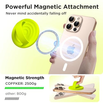 Magnetic Phone Grip Ring Holder, Liquid Silicone Magnet Cell Phone Grip Finger Loop, Compatible with Magsafe, Back of Phone for iPhone 17/16/15/14/13/12 Series, Neon Yellow - color: Neon Yellow