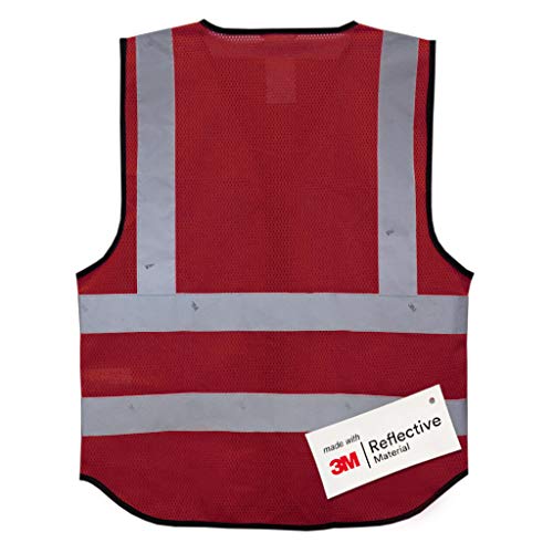 Salzmann Mesh Safety Vest | Hi Vis Multi Pocket Reflective Vest | 4 Colors – 5 Sizes | Made with 3M Reflective Material - color: Red Mesh, size: X-Large