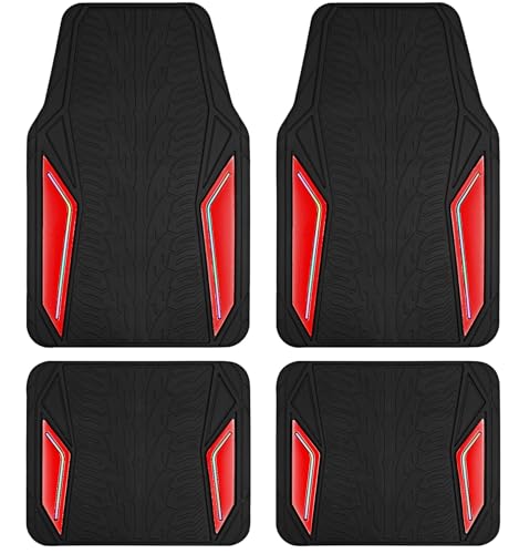 PIC AUTO Rubber Floor Mats, Red Aluminum Film with Colorful Piping Floor Mats for Cars, Car Mats with Non-Slip Backing, All-Weather Protection, Trim-to-Fit Liner for Cars, SUVs, Trucks, Vehicles - color: Red