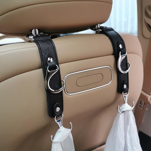 yicheyiyou Headrest Hooks for Car Back Seat Organizer Black Faux Leather Hanger Holder Hook, for Hanging Purses and Bags and Coats Grocery Bag Umbrellas Handbag Car Accessories Interior Men for Women - color: Black