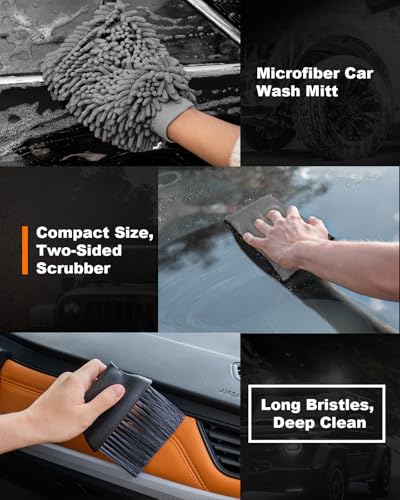 20Pcs Windshield Cleaner Tool - Car Interior Detailing Brush Kit with 200g Cleaning Gel, Microfiber Car Wash Mitt, Dash Duster & 2-Sided Scrubber, All-in-One Inside Car Cleaning Supplies Tool