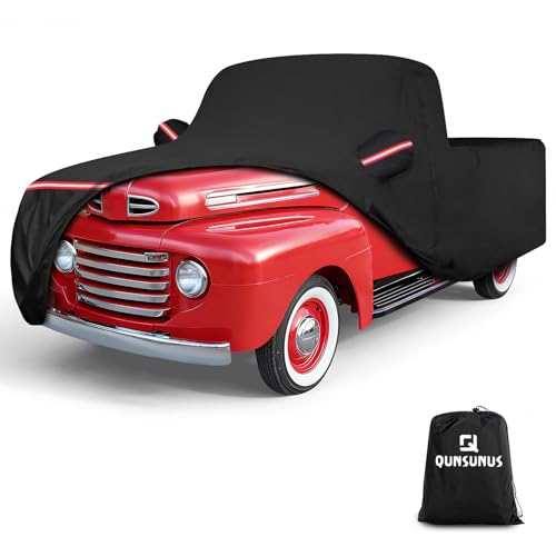 QUNSUNUS F100 Truck Cover 1948-1983 and F150 1980-2003 Regular Cab Short Bed, Waterproof F100 Car Cover with Elastic Edge, All Weather F150 Cover with Straps and Zipper - size: for Ford F100&F1 Regular Cab 6.75ft Short Bed