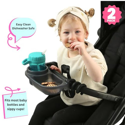 Swanoo Universal Stroller Snack Tray | Pack of 2 | Compatible with Nuna | Stroller Cup Holder | Bumper Bar | Stroller Tray Attachment with Cups Holder for Baby Toddler | Stroller Accessories - color: 2-Pack Snack Tray
