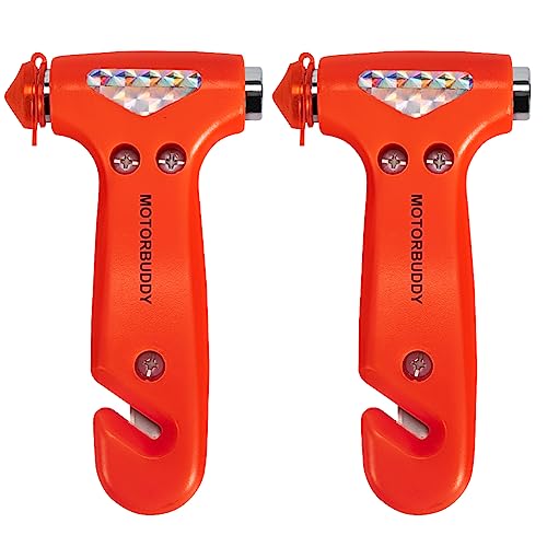 MOTORBUDDY 2-Pack Car Safety Hammer Seatbelt Cutter, Auto Emergency Escape Hammer with Window Glass Breaker and Seat Belt Cutter, Striking Red Escape Tool for Car Accidents - color: Red
