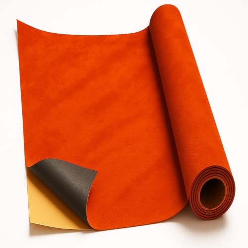 Self-Adhesive Suede Decorative Film for Car - Headliner/Dash/Door/Trunk | Stretchable & Scratchproof Ultra-Fiber Leather | DIY Peel & Stick (Orange Color, 10"x59") - color: Orange Color, size: 10"x59"