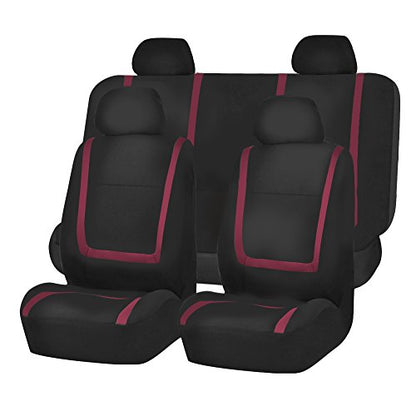 FH Group Unique Flat Cloth Full Sets Car Seat Cover w. Detachable Headrests and Solid Bench Burgundy/Black - color: Burgundy, size: Full Set