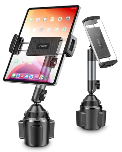 A2C Heavy-Duty iPad Holder for Car Cup Holder, 5.5" Stable & Adjustable Aluminum Alloy Arm, Tablet Mount for Car Truck Road Trip Essentials Compatible with 4.7"-13" Cell Phones & Tablets