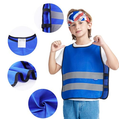 A-SAFETY kids High Vis Reflective construction Safety vest - color: Blue, size: 10-14Year