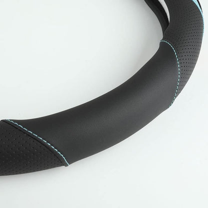 Car Steering Wheel Cover, Leather Steering Wheel Cover Blue Universal 14.5-15 Inch Microfiber Leather Anti-Slip Breathable Auto Steering Wheel Covers for Men Women (Black&Blue) - color: Light Blue