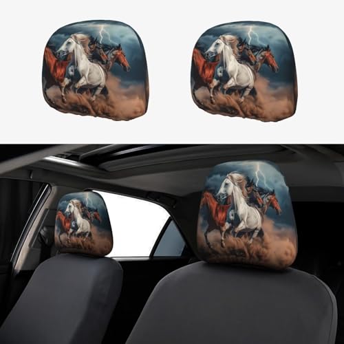 2 Pack Car Seat Headrest Cover Horse Decor Art Car Accessories Headrest Protector Running Horses Automotive Interior Head Rest Wrap Covers - color: Horses