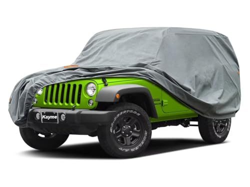 Kayme Heavy Duty Jeep 2dr Car Cover, Custom Fit Jeep Wrangler 2 Door CJ YJ JK JL Waterproof All Weather for Automobiles, Full Car Cover - Sun, Rain & UV Protection - size: 1.Custom Fit Jeep Wrangler 2 Door