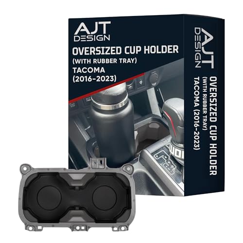 AJT DESIGN Oversize Cup Holder with Tray Compatible with Toyota Tacoma 2016–2023 | Fits 3.65" Bottles | Car Cup Holder Organizer | Center Console Upgrade, Tacoma Interior Accessory | Cement - color: Cement, style: With Rubber Tray
