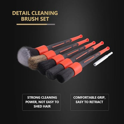 SPTA Car Detailing Brush Set, 5 Pack V2.0 Soft Boar Hair Auto Detail Brush Kit with Drill Adapter, for Automotive Interior Exterior Dashboard Engine Bay Seat Leather, Can be Used in Electric Drills - color: 5pcs Car Detailing Brush Set With Adapter