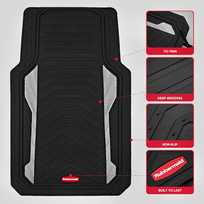 Rubbermaid Car Floor Mat, Heavy Duty All-Weather Car Mats Full Set with Dual-Tone Sliver Aluminum Inserts – Universal Fit, Anti-Slip Backing, Trim-to-Fit for Most SUV, Sedan, Van - color: Silver