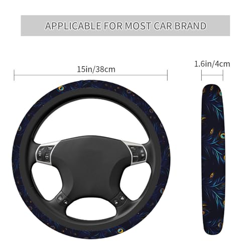 Swono Peacock Feather Steering Wheel Cushion Case Beautiful Blue and Green Peacock Feathers Neoprene Car Steering Wheel Covers 15 Inch Anti Slip Compatible Auto Car Wrap Cover for Men Women - color: multi-052