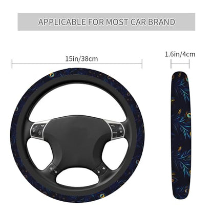 Swono Peacock Feather Steering Wheel Cushion Case Beautiful Blue and Green Peacock Feathers Neoprene Car Steering Wheel Covers 15 Inch Anti Slip Compatible Auto Car Wrap Cover for Men Women - color: multi-052