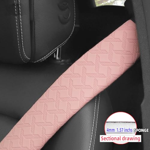 2PCS Car Seatbelt Cover, Soft Leather Vehicle Safety Seat Belt Cushion, 19.7 Inch Comfortable Auto Shoulder Neck Chest Protection Pads Accessories, Universal for Most Cars (Pink) - color: Pink/19 inches