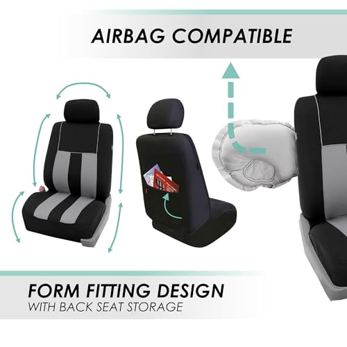 FH Group Striking Striped Car Seat Covers - Universal Fit, Washable Seat Covers for Cars, SUVs, Vans, Sedans, Gray, Front Set - color: Gray, size: Front Set