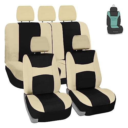 FH Group Full Set Light and Breezy Car Interior Covers-Front and Rear Split Bench Beige Seat Covers,Universal Fit for Cars, Trucks and SUVs - color: Beige, size: Full Set