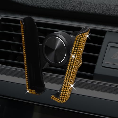Bling Car Phone Holder, 360° Adjustable Mini Dashboard Air Vent Phone Mount, Universal Crystal Vehicle Vent Cell Phone Holder for Women Girls, Interior Car Accessories Decor (Champagne) - color: Champagne
