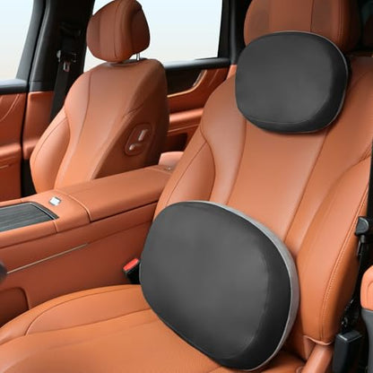 FLORICH Lumbar Support with Headrest Pillow Double-Sided Suede & Leather Car Neck Pillow and Back Cushion Kit Ergonomic Back Rest Pillow Neck Back Pain Relief for Car, Office Chair, Black - color: Black
