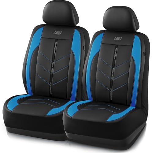 Skechers Car Seat Covers,Luxury Faux Leather Seat Covers,Waterproof Anti Slip Car Seat Protector Front Seats,Car Accessories Airbag Universal Fit for Most Cars,Vans,Trucks,SUV,Blue - color: Black and Blue, size: Two Front