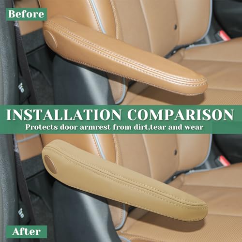 2PCS Car Front Seat Armrest Cover Compatible with Chrysler Pacifica 2017-2020 Leather Left and Right Seat Arm Rest Cover Beige (Only Leather Part)