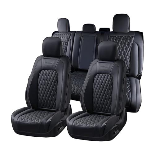 Coverado Leather Seat Covers Full Set Fit for Ford F150 F250 F350 F450, Waterproof Ford F150 Truck Seat Covers Fit for 2015-2026 F150 and 2017-2026 F250 F350 F450 (Black) - color: Black, size: Fullset