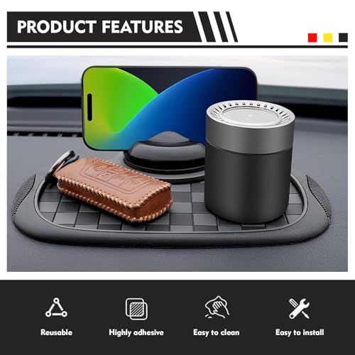 Car Dashboard Mat, Non-Slip Washable Center Console Storage Pad, 9.2" x 7" Rotatable Phone Holder Large Storage Tray Parking Number Sign, Universal Multifunctional Organizer (Black #C) - color: Black #C