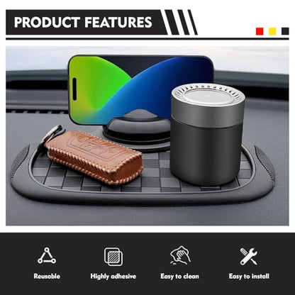 Car Dashboard Mat, Non-Slip Washable Center Console Storage Pad, 9.2" x 7" Rotatable Phone Holder Large Storage Tray Parking Number Sign, Universal Multifunctional Organizer (Black #C) - color: Black #C
