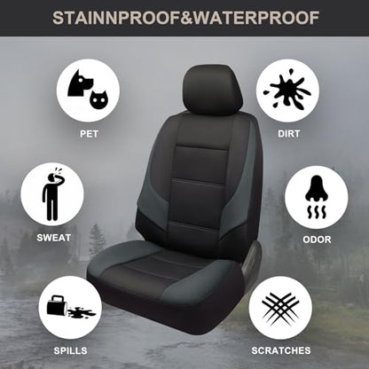 GIANT PANDA Neoprene Full Set Car Seat Covers, Leak-Proof & Waterproof Front&Rear/Back Car Seat Protector Fit 95% Cars Sedans SUV（Grey/Gary+Black） - color: Grey&Black, size: Full Set