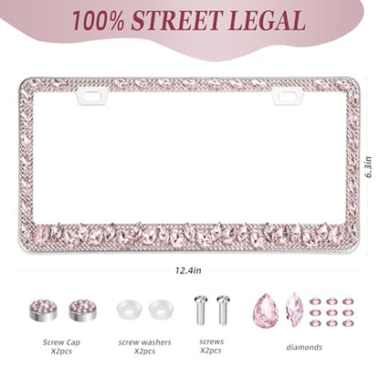 OKLPF Single Luxury Rhinestone License Plate Frame – Elegant Black Bling with Glitter Crystals, Diamond Bedazzled License Plate Cover，Anti-Theft Screws & Gift Box, Fits Standard US Plates(Pink) - color: Pink, size: 1pc