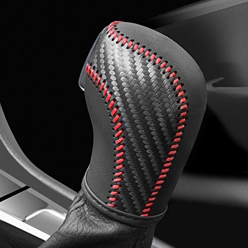 JIECHEN Auto Car Leather Gear Shift Knob Cover for Golf Jetta Passat Tiguan Atlas Beetle GLI Eos CC Golf TDI E-Golf Golf Sportwagen Jetta Hybrid Golf R Golf GTI Jetta Accessories (red) - color: Red