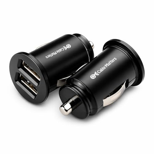 Cable Matters 2-Pack 10W 2A Flush Mount Mini Dual USB Car Charger with Smart Charging Chipset for iPhone 16/15 Pro Max Plus, Samsung Galaxy S23, S23 Ultra, Google Pixel 7a, Pixel 7 Pro, and More