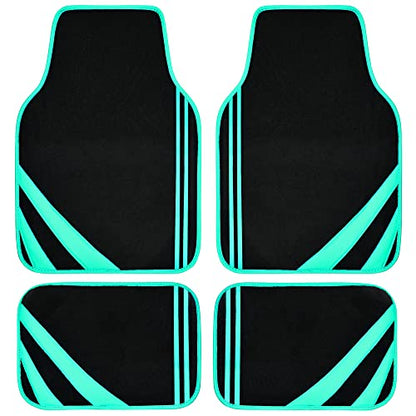 CAR PASS Mint Green Edge Leather Car Floor Mats, Universal Car Mats with Double Stitch Line and Anti-Slip Backing Design, for Cute Girly Women, Fit 95% Automotive,SUVs,Sedan,Vans (Black and Mint) - color: Black with Mint