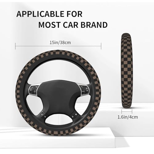Checkered Brown License Plate Frame 2pc Checkered Brown Black License Plate Frame Checkereds Steering Wheel Cover Steering Wheel Cover Cars Aluminum with Fits Standard Us Ca Vehicles - color: Checkered Brown